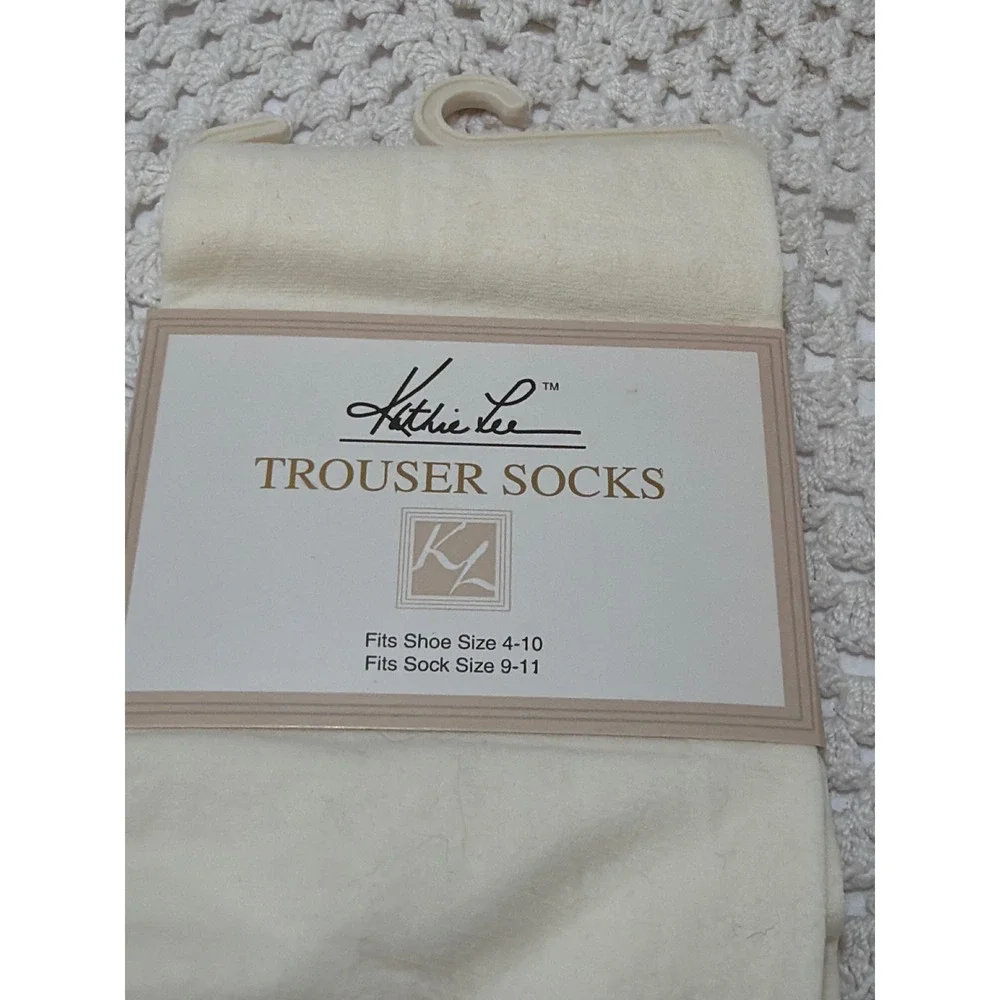 VTG NOS‎ Kathie Lee Womens Trouser Socks Microfiber Black Cream 2 Pair Sz 9-11